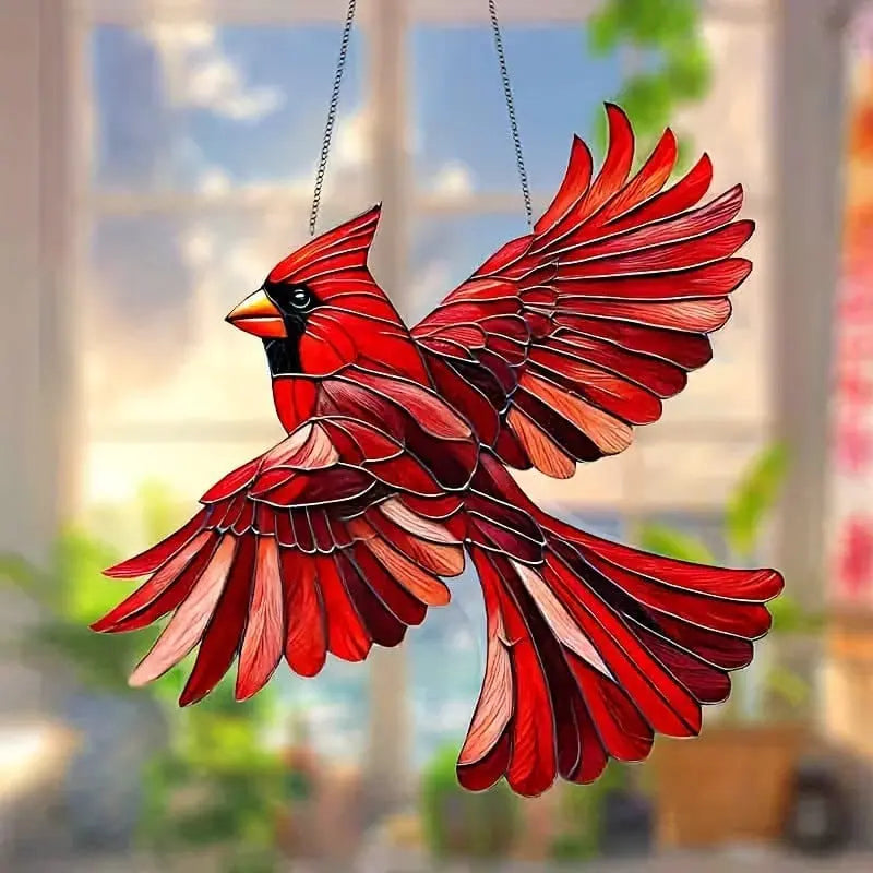 Vibrant Cardinal Stained Glass Sun Catcher – Illuminate Your Space! Brooklyn & Birch