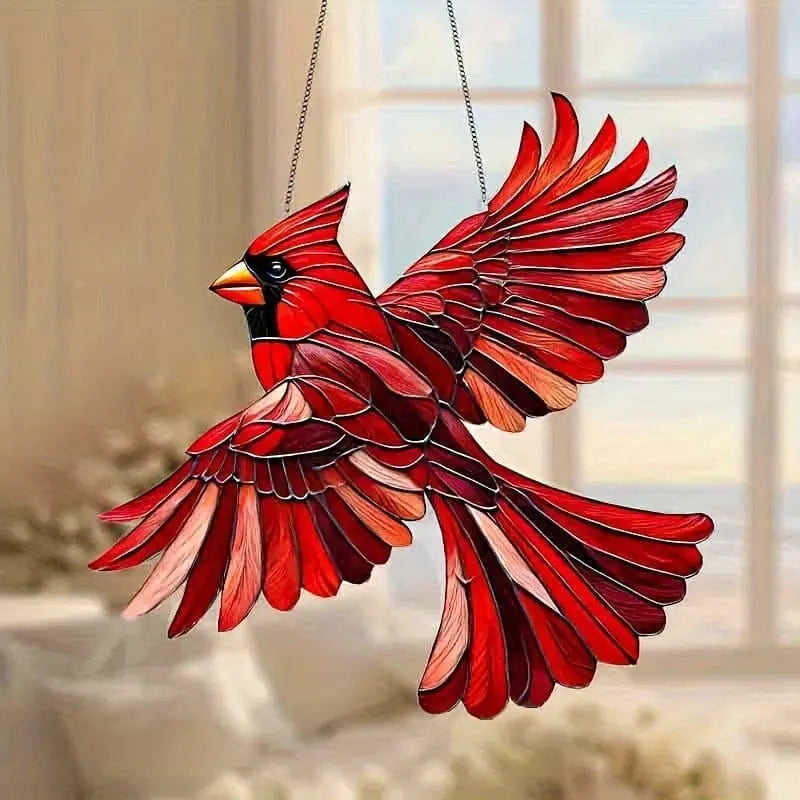 Vibrant Cardinal Stained Glass Sun Catcher – Illuminate Your Space! Brooklyn & Birch